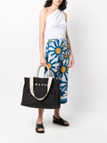 Marnilogo-embroidered raffia tote bag