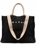 Marnilogo-embroidered raffia tote bag