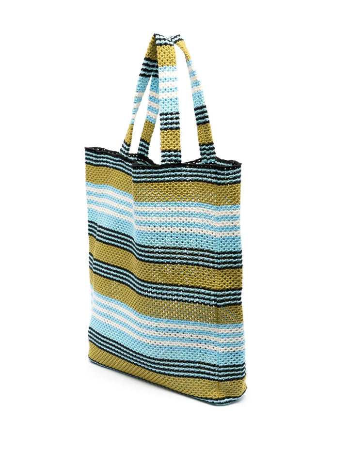 Lanvinstriped crochet cotton tote bag