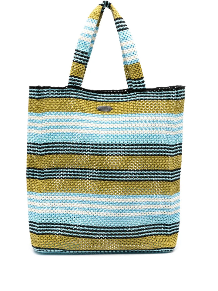 Lanvinstriped crochet cotton tote bag