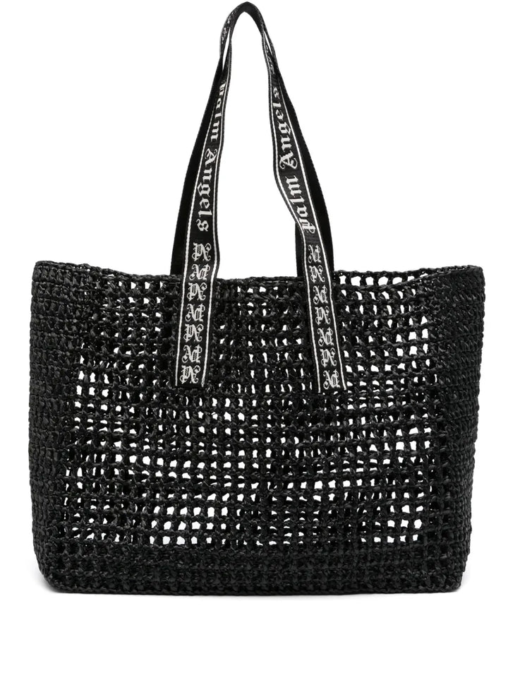 Palm Angelslogo-strap raffia tote bag