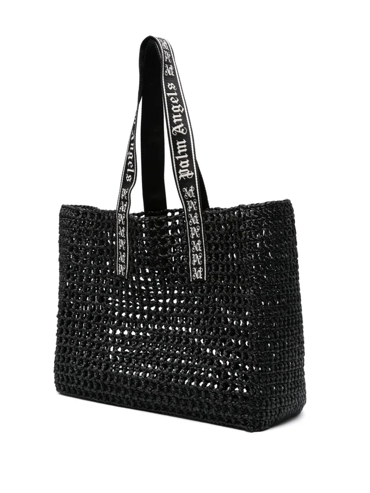 Palm Angelslogo-strap raffia tote bag