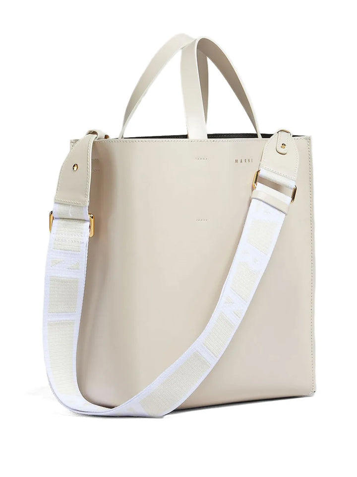 Marnilogo-strap leather tote bag