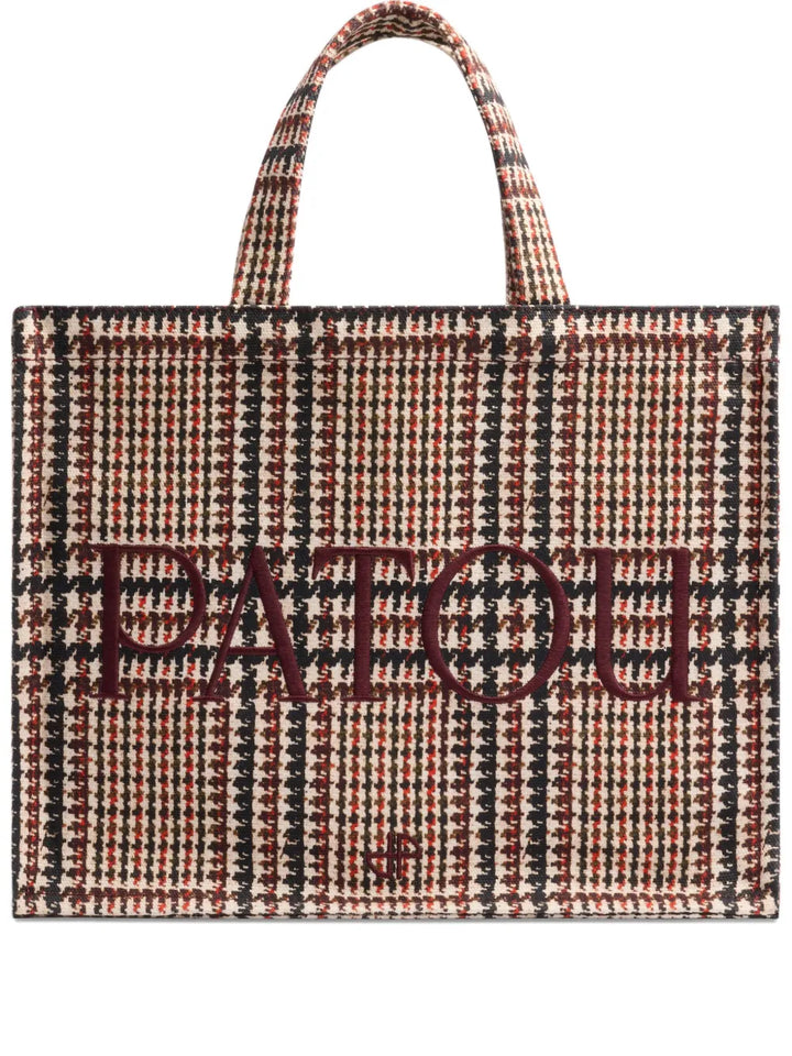 Patoulogo-embroidered check tote bag