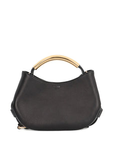 Moschinocurved-handle leather tote bag
