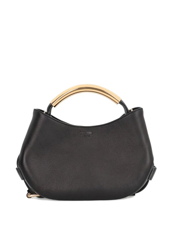 Moschinocurved-handle leather tote bag