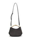 Moschinocurved-handle leather tote bag