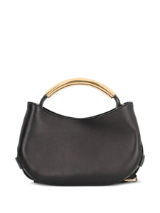 Moschinocurved-handle leather tote bag