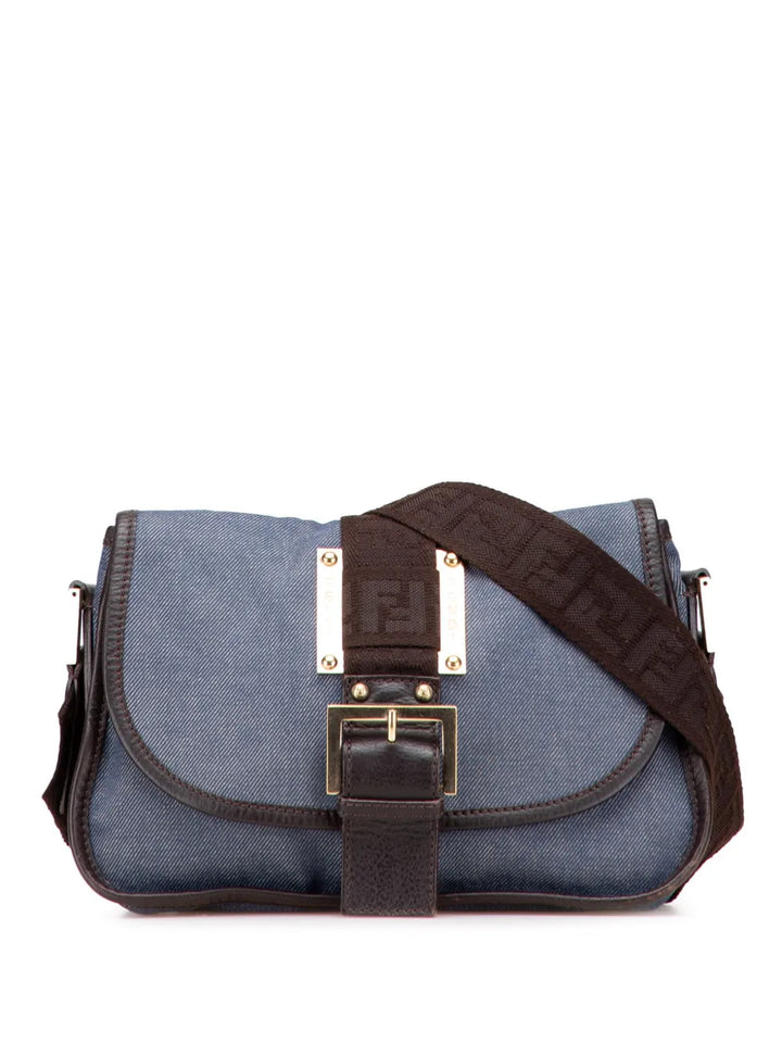 Pre-OwnedFendi Pre-Owned2000-2010 Zucca Trimmed Denim Buckle Flap Bag crossbody bag