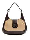 IslaMoon croc-embossed woven shoulder bag