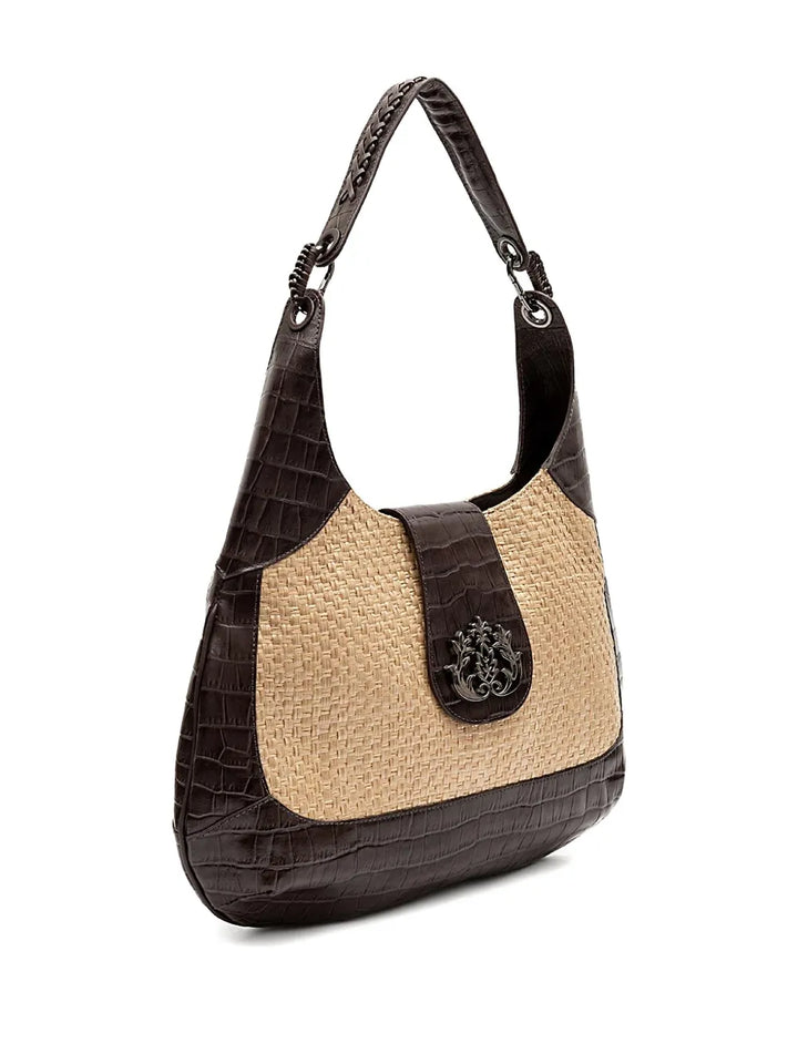 IslaMoon croc-embossed woven shoulder bag