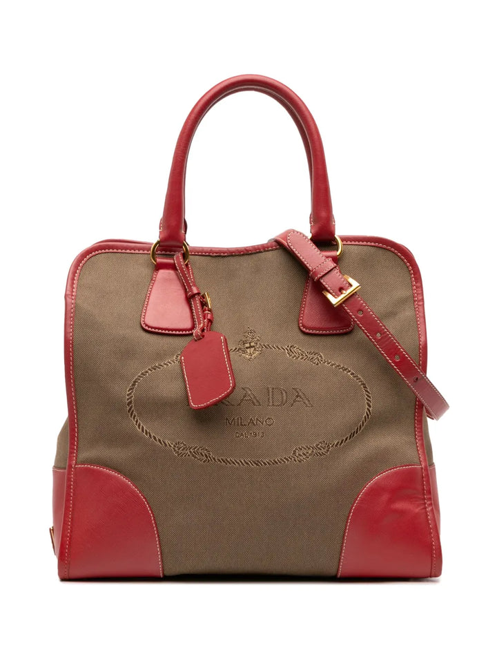 Pre-OwnedPrada Pre-Owned2000-2025 Saffiano Trimmed Canvas Canapa Logo satchel