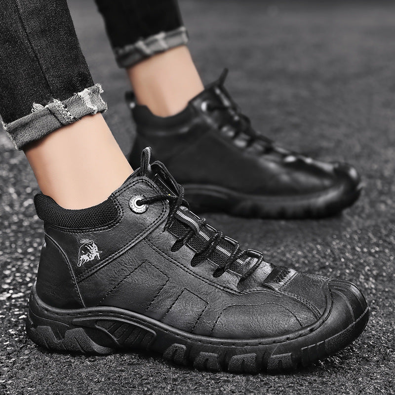 Autumn New High-top Men's New Casual Leather Shoes Chunky Shoes Ankle Boots